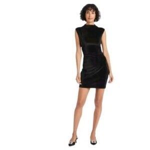 A New Day Women Dress Side Ruched Velvet Sleeveless Black or Green L or XL